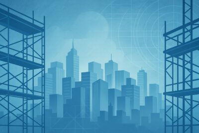 足場と建設現場のイメージ