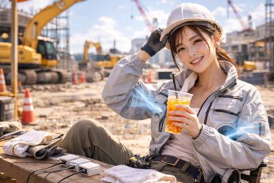 空調ファン付きウェアを着て休憩するイメージ